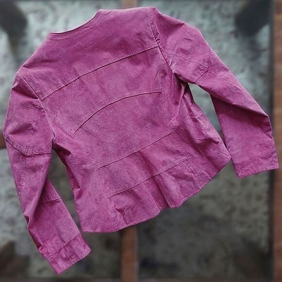 Guillaume magenta suede collarless V-neck zip front jacket - Picture 5 of 16